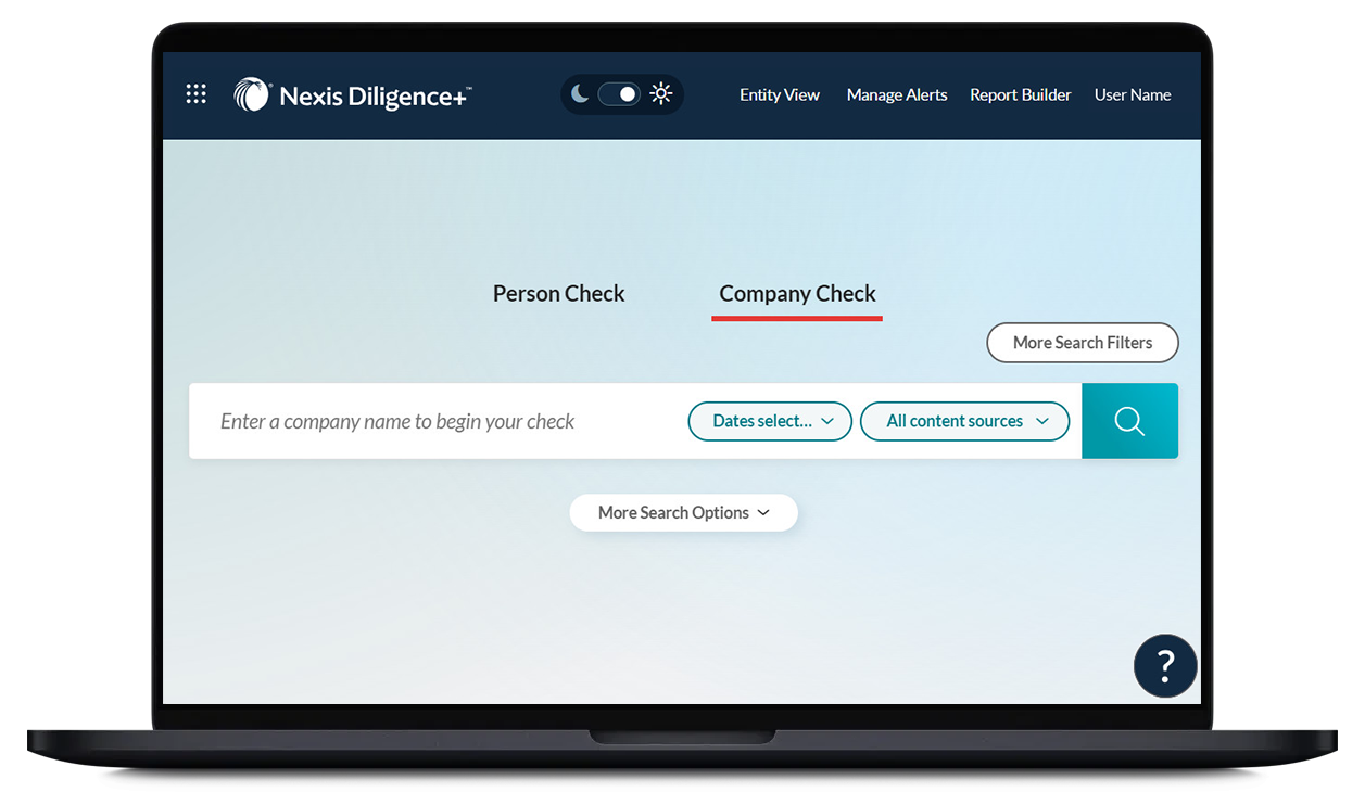 Interfaz del producto Nexis Newsdesk